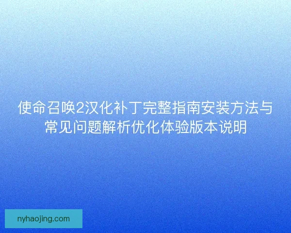 使命召唤2汉化补丁完整指南安装方法与常见问题解析优化体验版本说明
